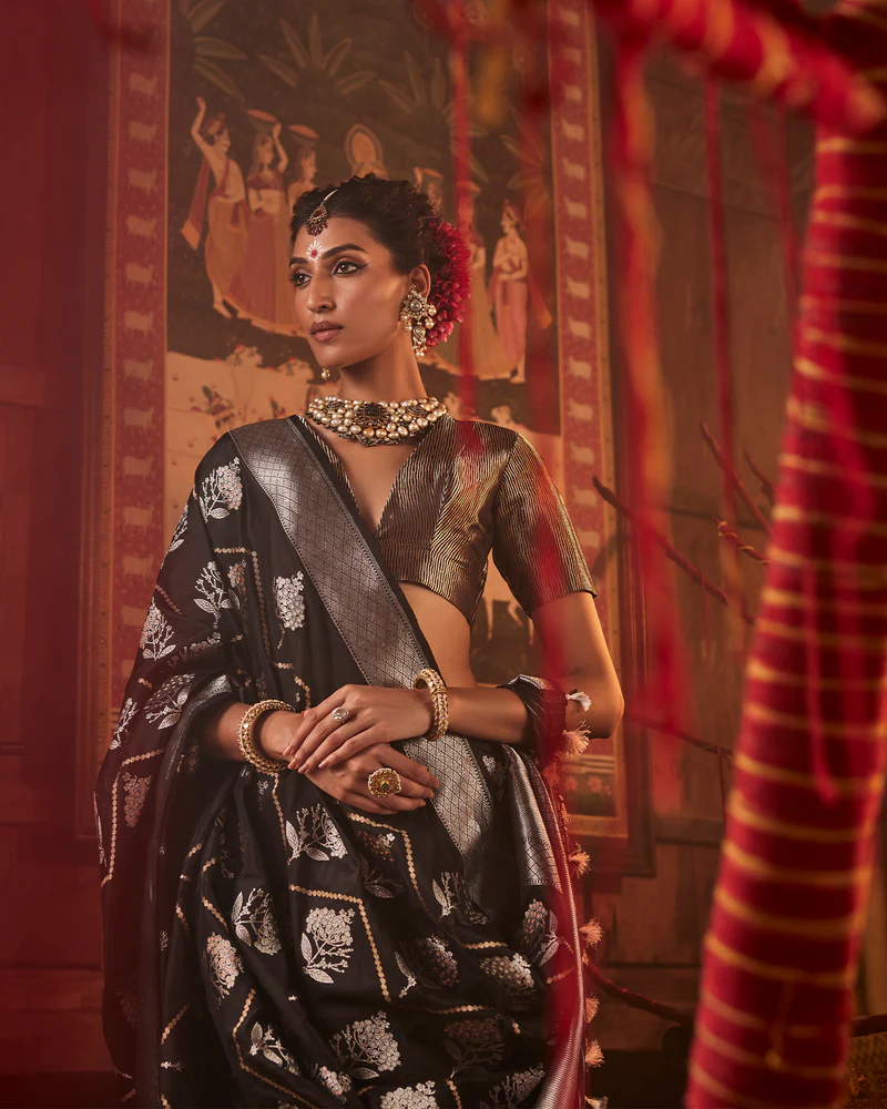 Black Banarasi Silk Saree