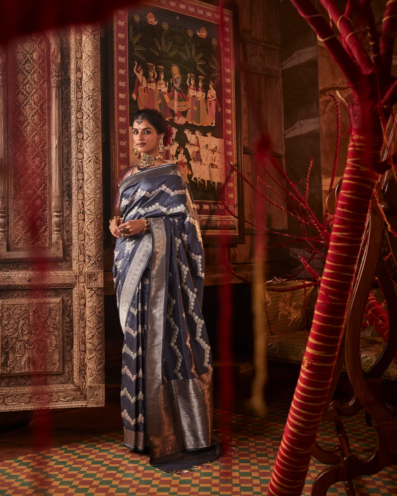 Grey Banarasi Silk Saree