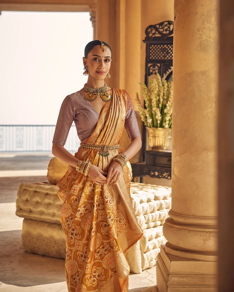 Mustard Yellow Banarasi Silk Saree
