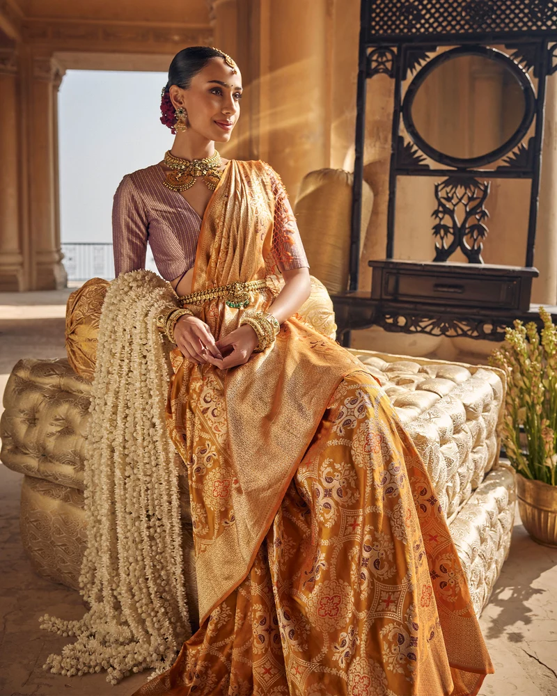Mustard Yellow Banarasi Silk Saree