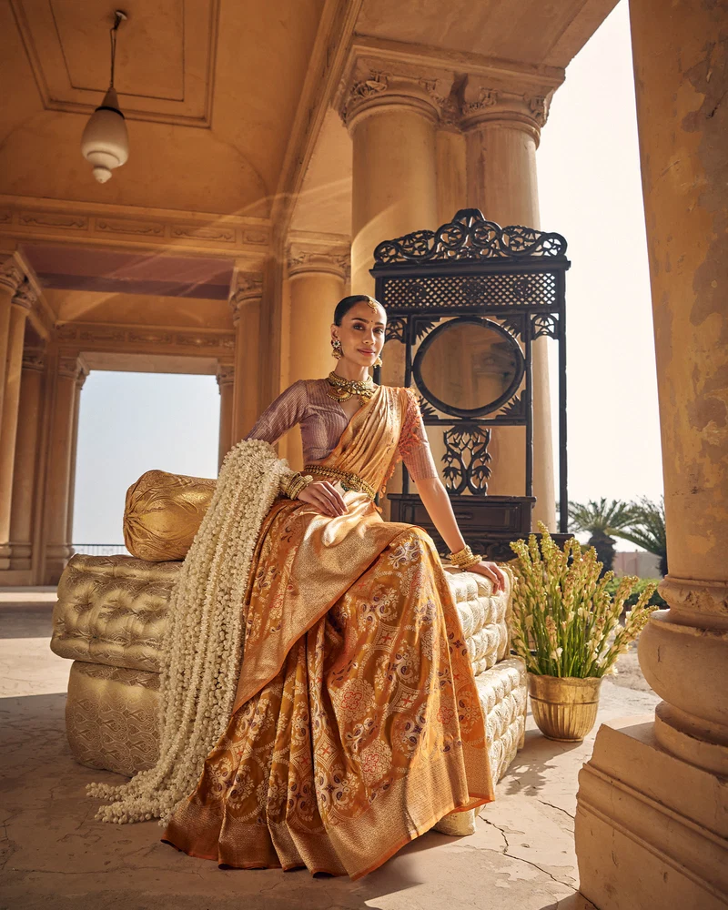 Mustard Yellow Banarasi Silk Saree