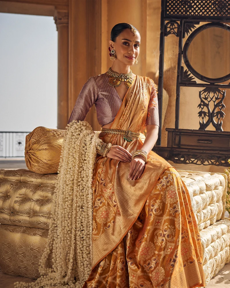 Mustard Yellow Banarasi Silk Saree