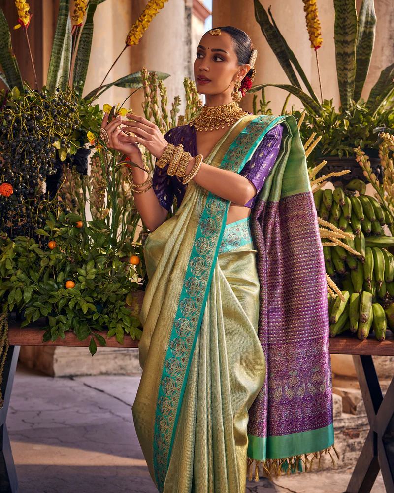 Green & Silver Kanchivaram Tissue Silk Saree