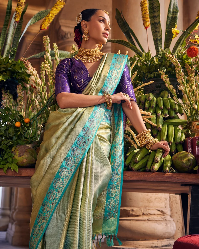 Green & Silver Kanchivaram Tissue Silk Saree
